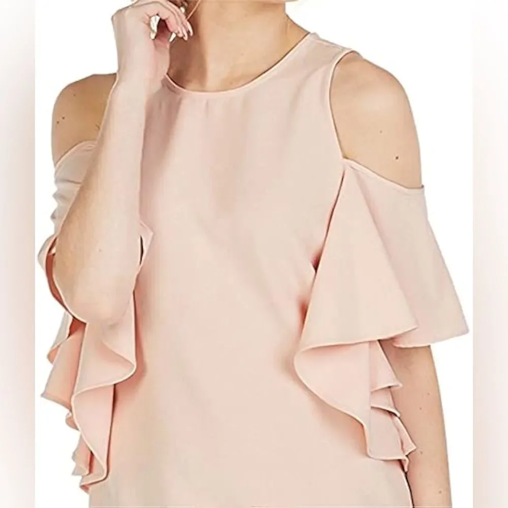 Mud Pie Women's Birdie Ruffle Cold Shoulder Dress in Pink Size Medium - Picture 3 of 9